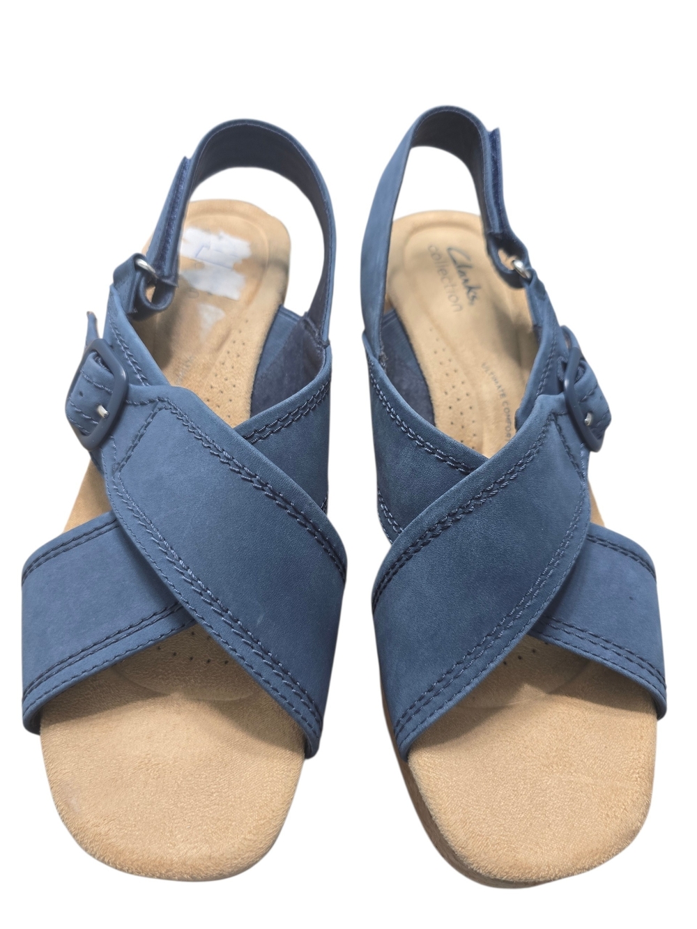 Clarks Giselle Dove Women's Leather Blue Nubuck Slingback Wedge Sandals 9.5
